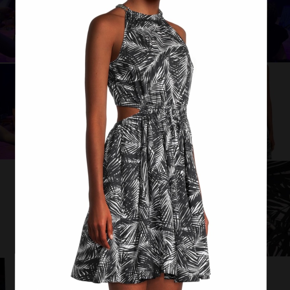 Tropical print cutout dress